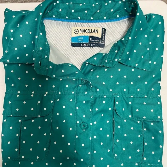 Magellan Outdoors Teal Polka Dot Button Down Shirt - Picture 5 of 5